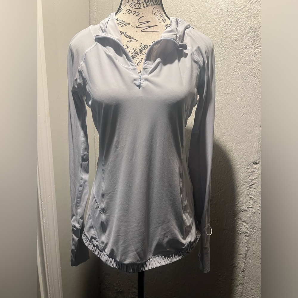 LuluLemon Mint condition pullover hoodie in palest blue. Size M
